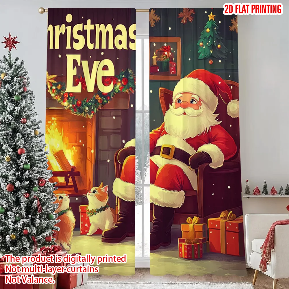 

2pcs 2D flat printing Merry Christmas Popular Curtains Santa Claus Christmas Versatile Fabric Without Electricity Holiday