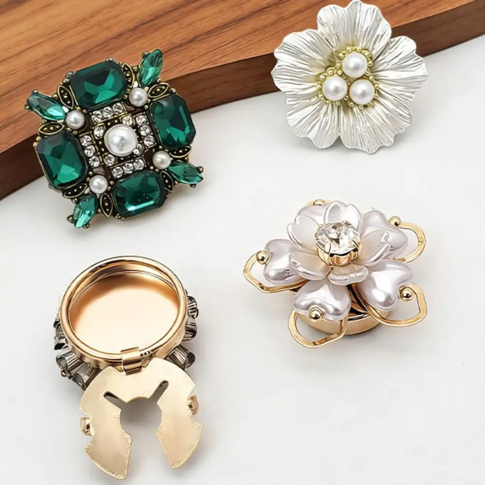 High-quality Floral Rhinestone Collar Buttons Floral Flower No Sew Detachable Decorative Buttons Vintage Beaded Pearl