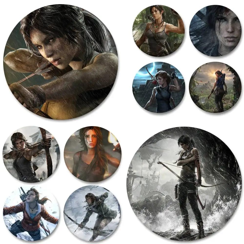T-Tomb Raider Anime Game Badges Round Badge Tinplate Coin Brooch Clothing Backpack Accessories Lapel Pin