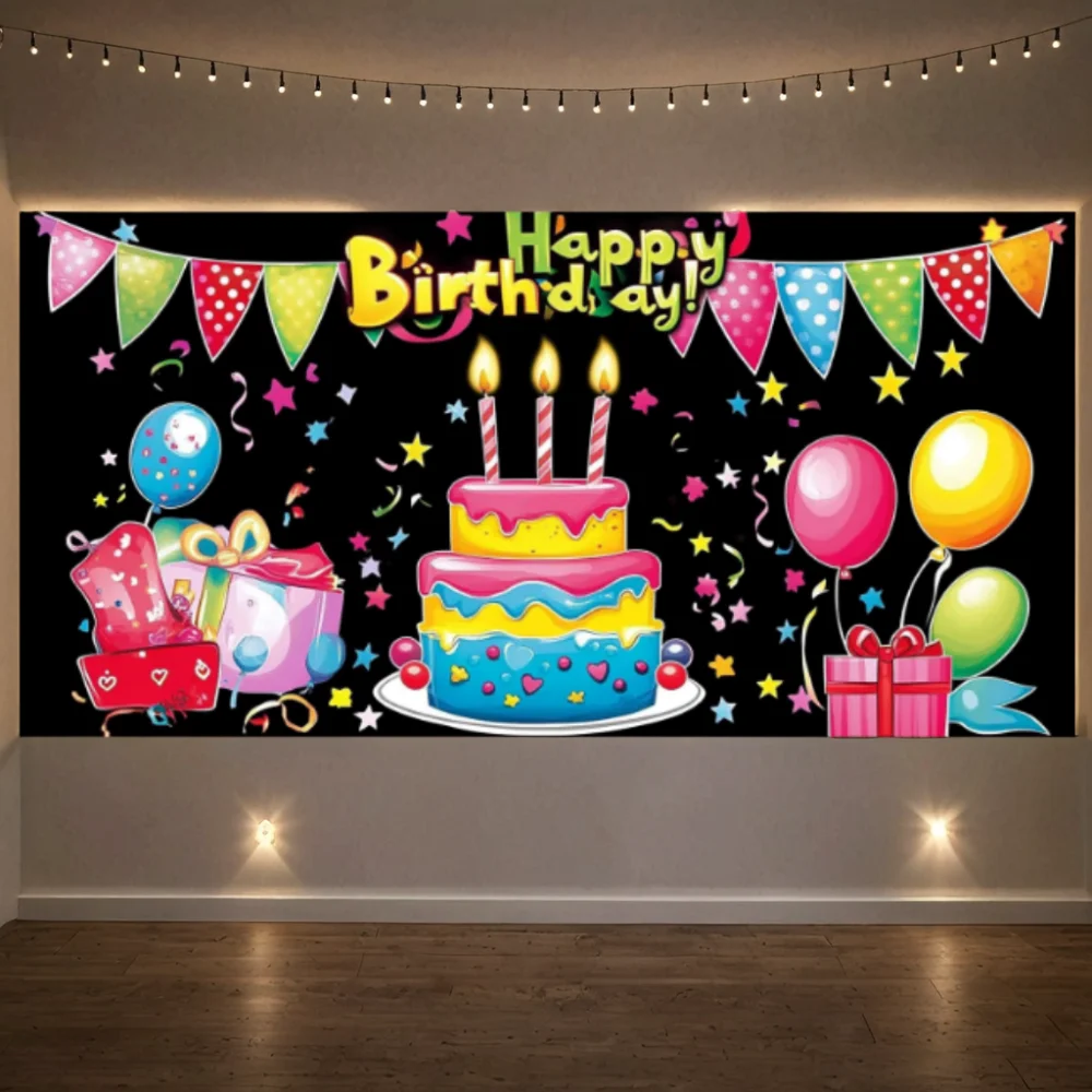 Colorful HappyBirthday Banner Door Cover Birthday Door Porch Sign Happy Birthday Photography Background Birthday Party Supplies