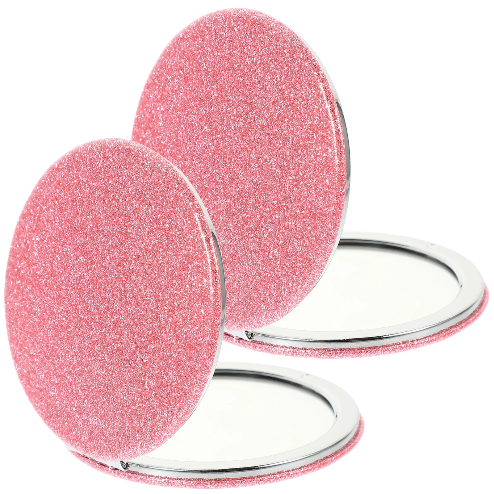 2 個のコンパクト化粧鏡ポータブル小型旅行ポケットミラーグリッター PU 軽量女性屋外使用用