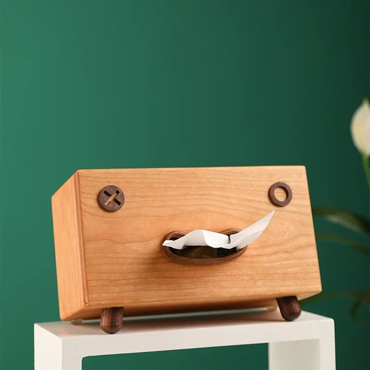 Solid wood paper box living room creative home multi-function remote control storage napkin box