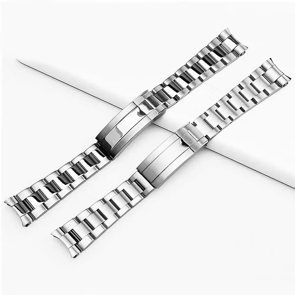 

20mm Watch Strap NH35 Diver Strap 904L Stainless Steel Strap Silver Oyster Bracelet Sliding Lock