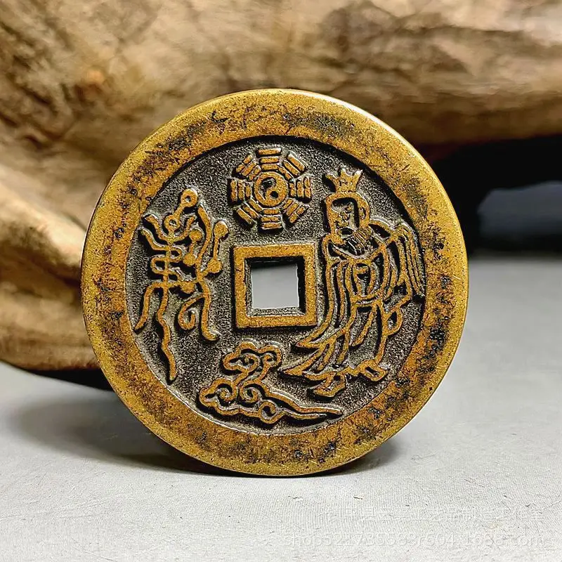 Old patinated copper coin, Zhang Tianshi Shangui money amulet, genuine ancient coin, pure copper cast coin, diameter 4.5cm