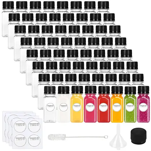 2oz Shot Bottles with Caps,Empty Juice Bottles for Juicing,Reusable Juice Containers for Milk Ginger Shots Drinking Beverages