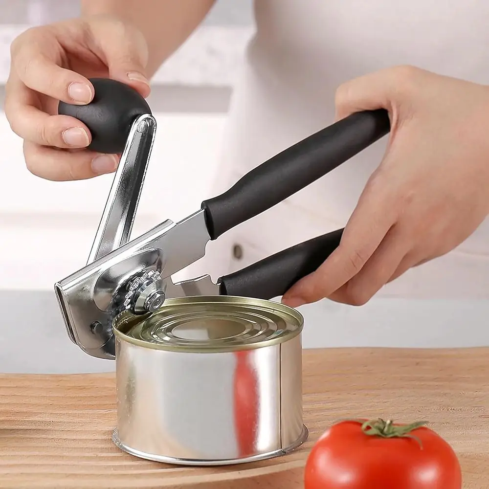 Heavy Duty Smooth Edge Long Handle Stainless Steel Can Opener with Magnetic Lid Lifter, Built-in Bottle Opener, Comfortable Grip