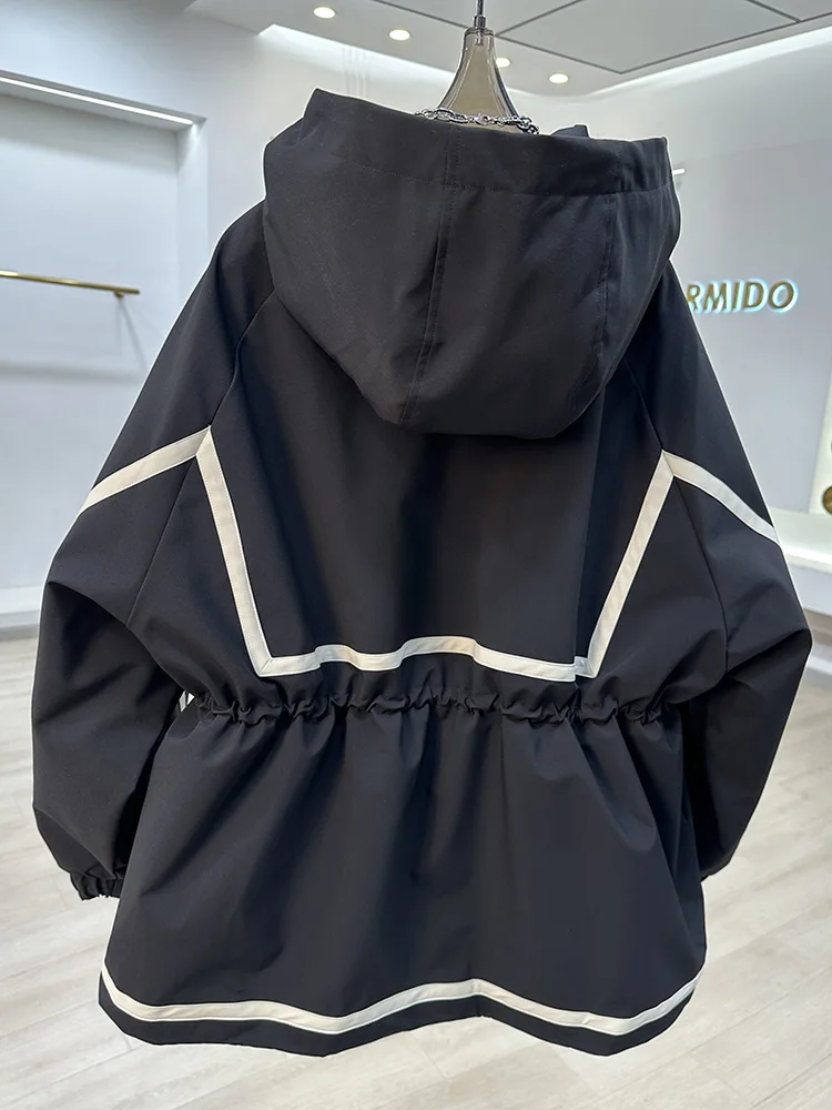 Chaqueta Corta con Capucha y Bloques de Color Es, Cortavientos Casual de Moda para Mujer con Correa, Nuevo Estilo u...