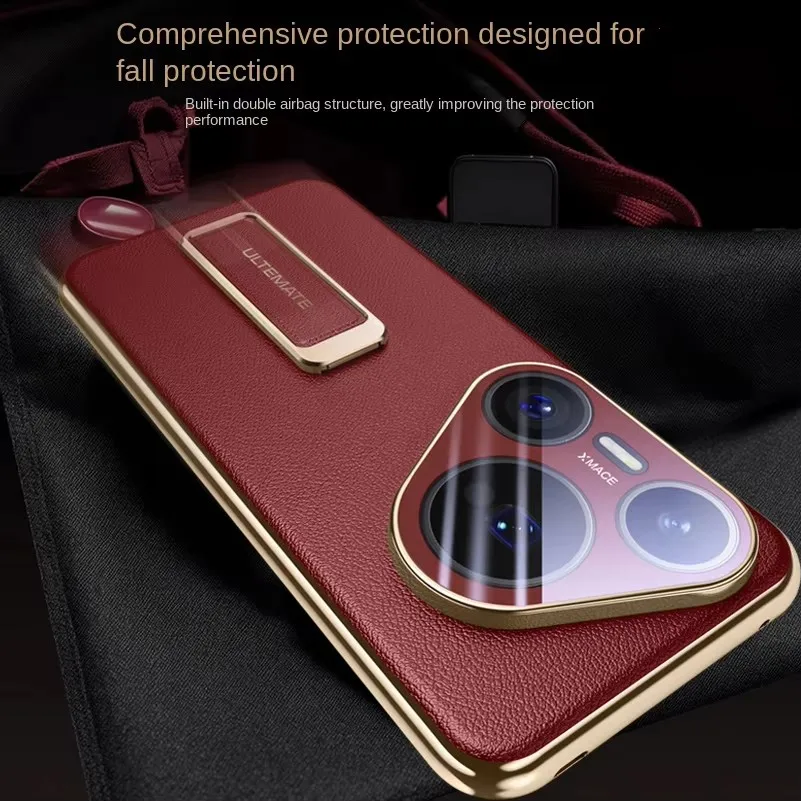 Etui na Huawei Pura 80 Ultra 80 Pro Pura 70 Pro + Slim Cover Luksusowa Skórzana Opaska na Nadgarstek i Metalowa Podstawka Pełna Ochrona Obiektywu — zdjęcie produktu 5
