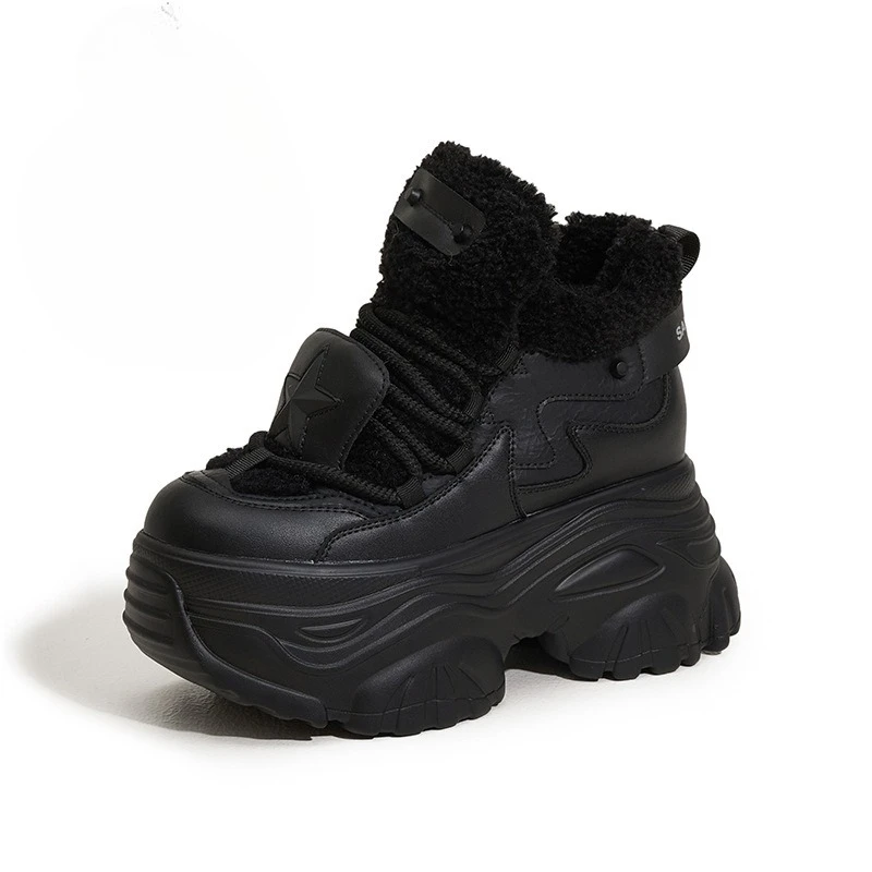 

Высококачественные женские зимние кроссовки 9 см, новинка 2025 года, женская обувь для папы на толстой подошве, увеличивающая рост, флисовые теплые туфли с высоким берцем