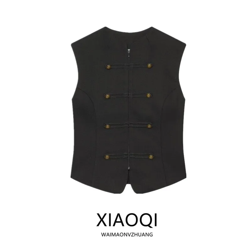 Women's Autumn 2026 Commuter Versatile Button Design Diagonal Pattern Vest Short Length Outerwear Fashionable Ladies' Jacket