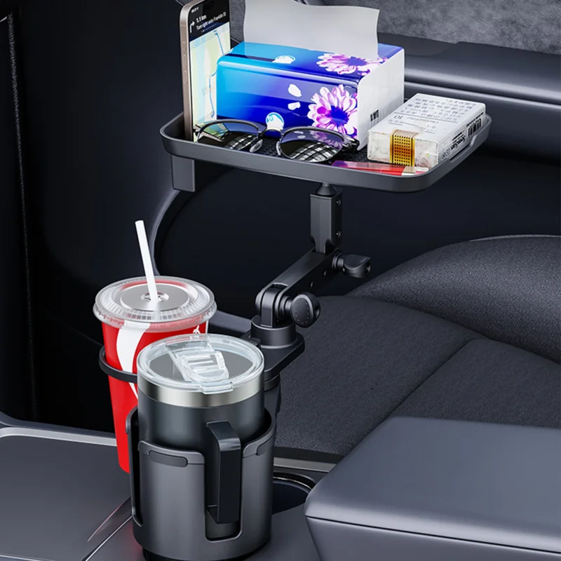 

Car Cup Holder with Food Tray Car Drink Cup Base multi-functional car dining tray storage rack For Eating Car Travel