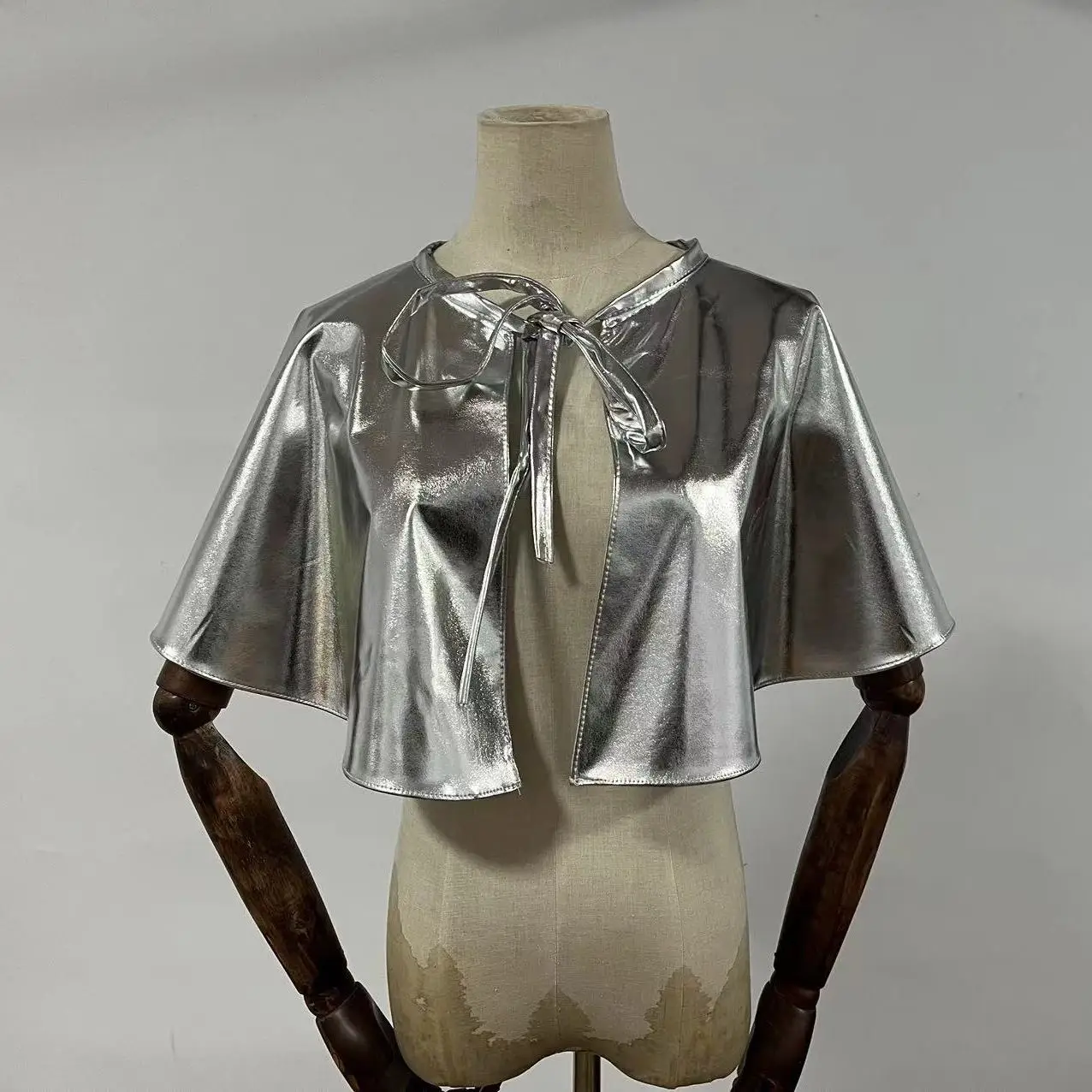 عباءة طبيب للعب الأدوار في الهالوين بدون قبعة، شال صغير بمعالجة سطحية لامعة، نمط عملي، ملابس خارجية قصيرة للنساء #2