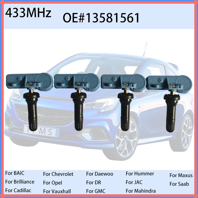 1/4PCS 433MHZ Tire Pressure Sensor For Cadillac SRX Chevrolet Cruze Hummer H2 Opel/Vauxhall Corsa Van Replacement For 13581561