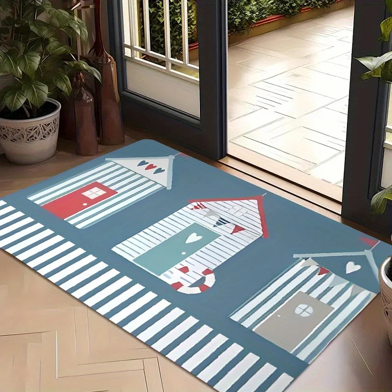 Three-Seat Gift House Pattern Non-Slip Floor Mat Washable Decorative Area Rug for Living Room Bedroom Office Front Door