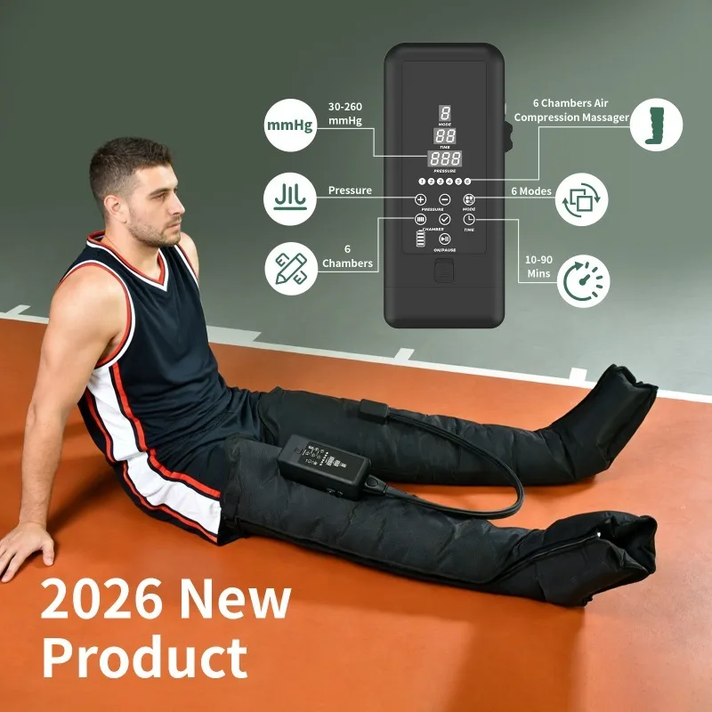 2026 New Wireless Air Compression Leg Massager Wireless 6 Chamber Digital Screen Recovery Boots
