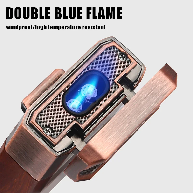 Men\'s High-end Cigar Specific Lighter,Windproof Double Hole Blue Flame Direct Spray Lighter,Comes With Integrated Cigar Scissors