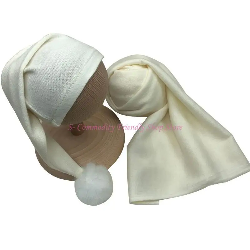 85AE 2 Pcs Baby Receiving Blanket Beanie Cap Set Infants Sleeping Turban