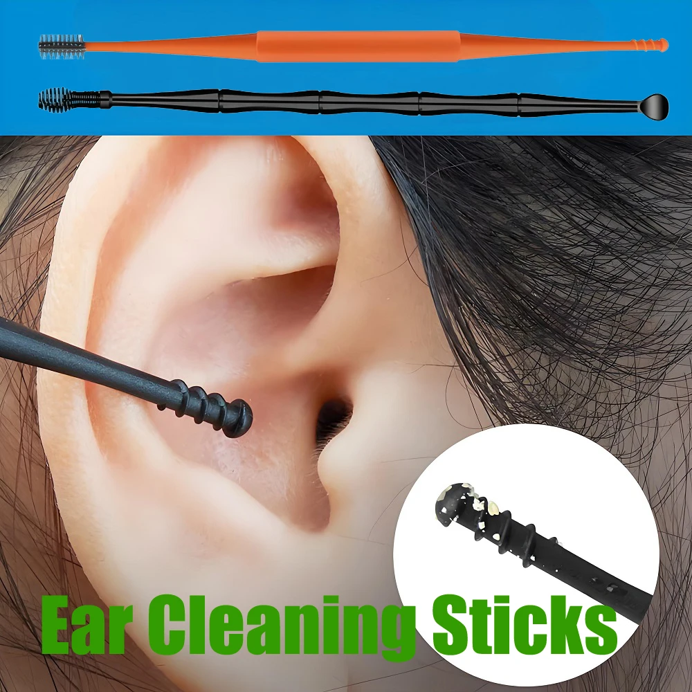 

2 шт./компл. инструмент для удаления ушной серы 360 ° Спиральные тампоны для чистки ушей, силиконовые палочки для удаления ушных палочек с двойной головкой