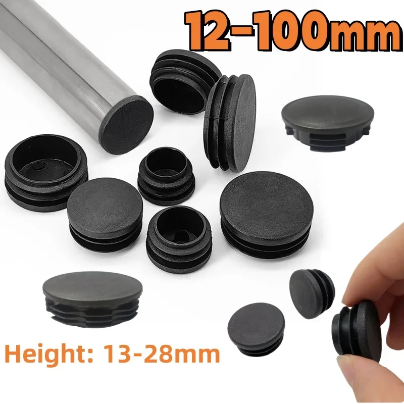 Round Pipe Plug12-100Black Plastic Blanking Caps Insert End Cap Hole Plug Chair Table Feet Cap Tube Pipe Chair Non-Slip Foot Pad