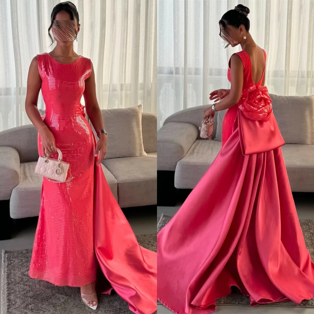 

Customized Modern O-Neck Sleeveless Evening Dress Luxury Sequined Prom Dresses High Quality Flowers Special Occasion Gowns