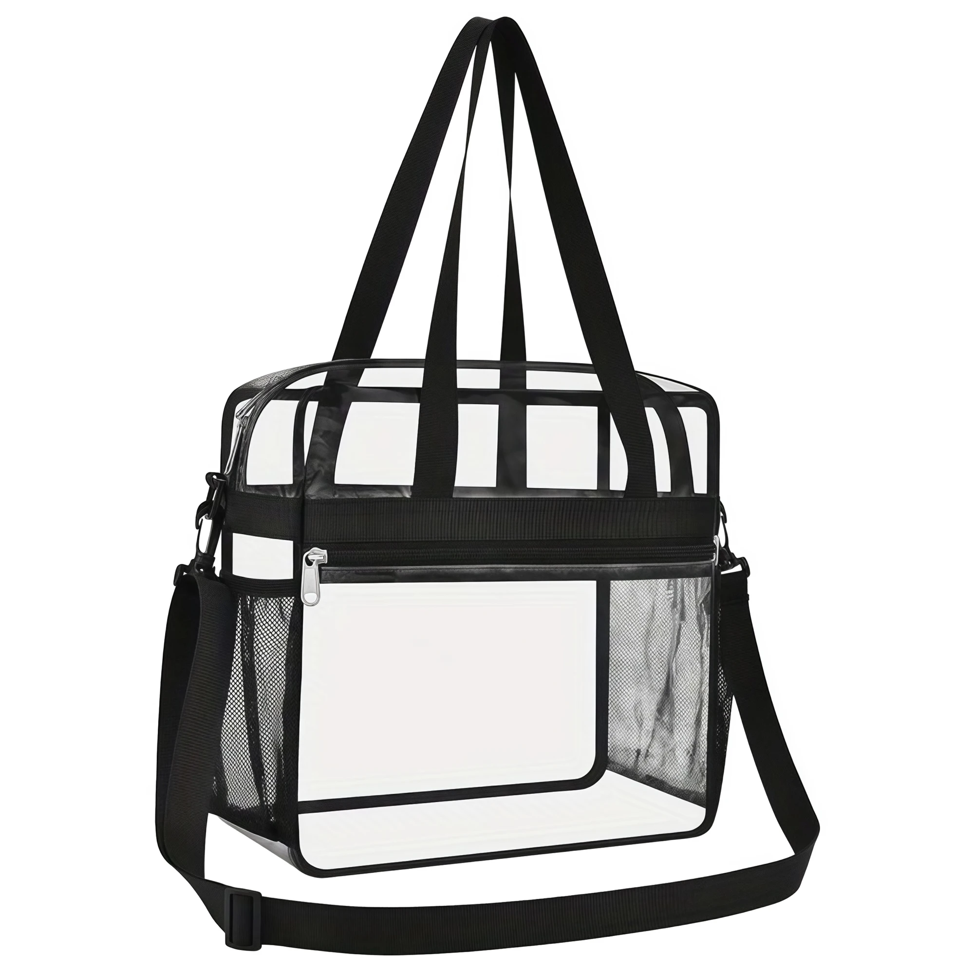 Clear Convertible Tote Crossbody Bag Stadium Approved, PVC Nylon Multi Pockets, for Daily Gym Sports Commute Travel.xtz