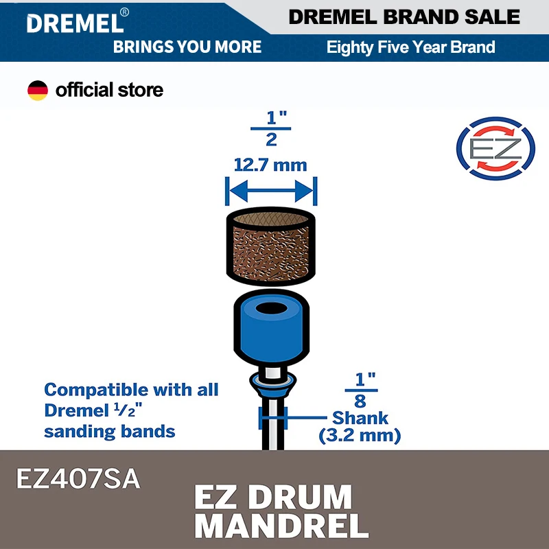 Dremel EZ407SA EZ Drum Sanding Band and Mandrel Compatible With All Dremel 1/2-Inch 60 120 240 Grit Sanding Bands(408,432,445)