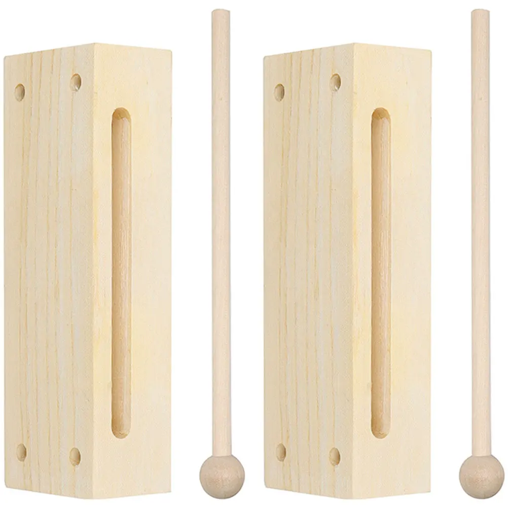

2Sets Double Tone Bangzi Wood Block Percussion Instrument Made of Beech Wood for Educational Music Class Rhythm Training Hand
