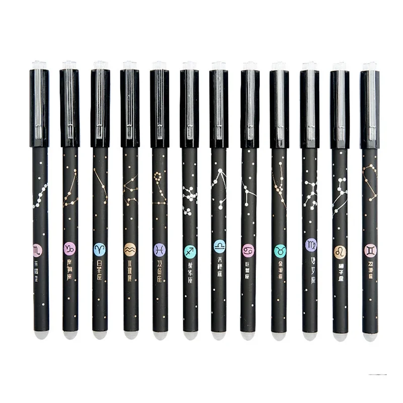 12 Pcs/Set Kawaii Constellation Erasable Gel Pen Refills Washable Handle School Office Supplies Stationery 0.5mm Blue Black Ink