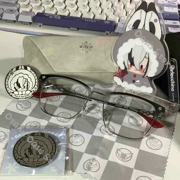 Genshin Impact Servant Tartaglia Columbina Damselette Regrator Cosplay Eyeglasses Spectacles Eyewear Gift Box Official Ornament