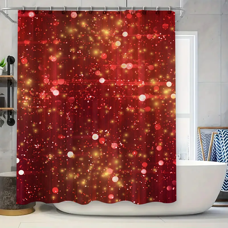 

Luxurious Red Sparkle Shower Curtain with Gold Accents for Bathroom Decor Perfect Gift Idea (Size: 72 x 78 inches)