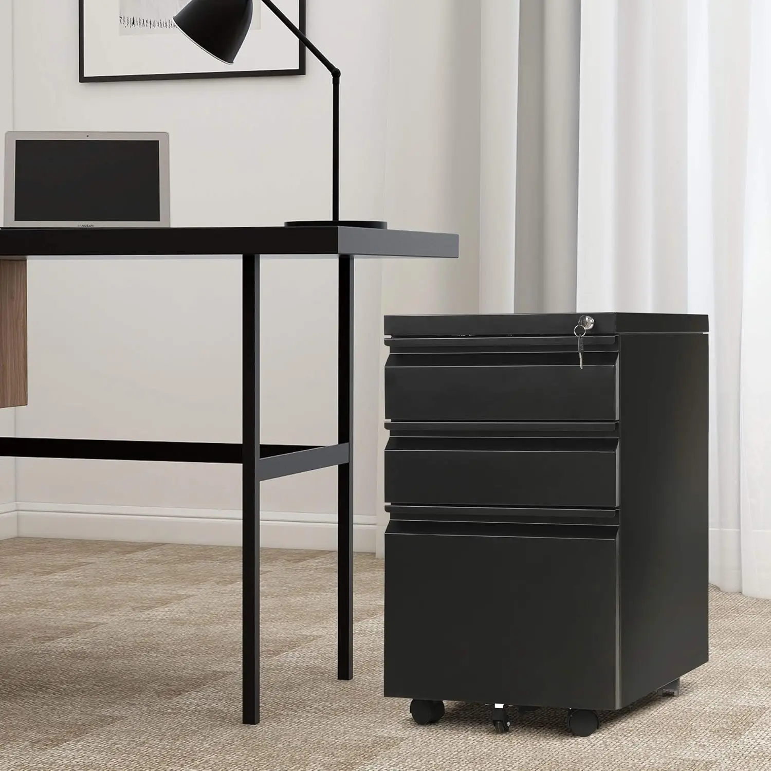 3 Drawer Mobile File Cabinet with Lock, Under Desk Metal Filing Cabinet for Office,Home,Vertical Cabinet Legal/Letter Size