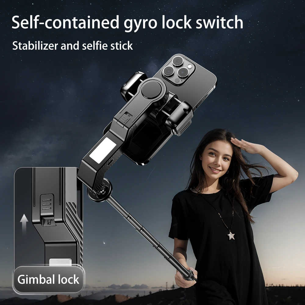 

3-in-1 Handheld Gimbals Selfie Stick Tripod with AI Tracking and Fill Light Mobile Phone Holder Stabilizer for Smartphones
