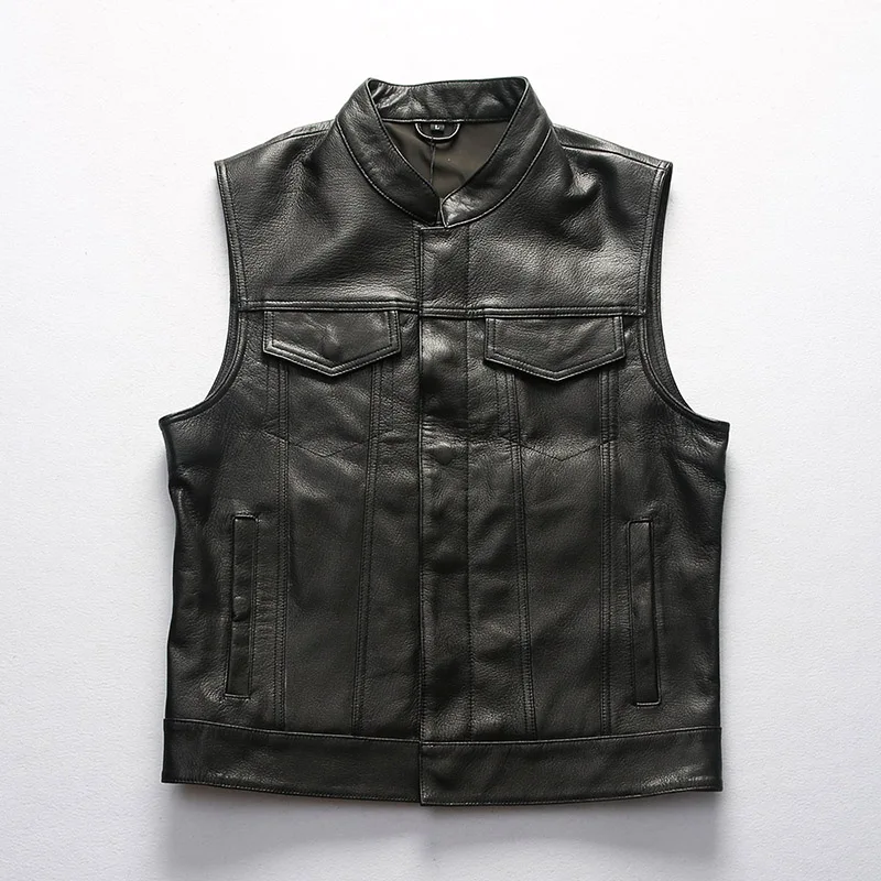 

high-end 100% Genuine Sheep Leather Coat Plus size Man Motorcycle Vests Male Waistcoat Fashion Sleeveless Jackets coat