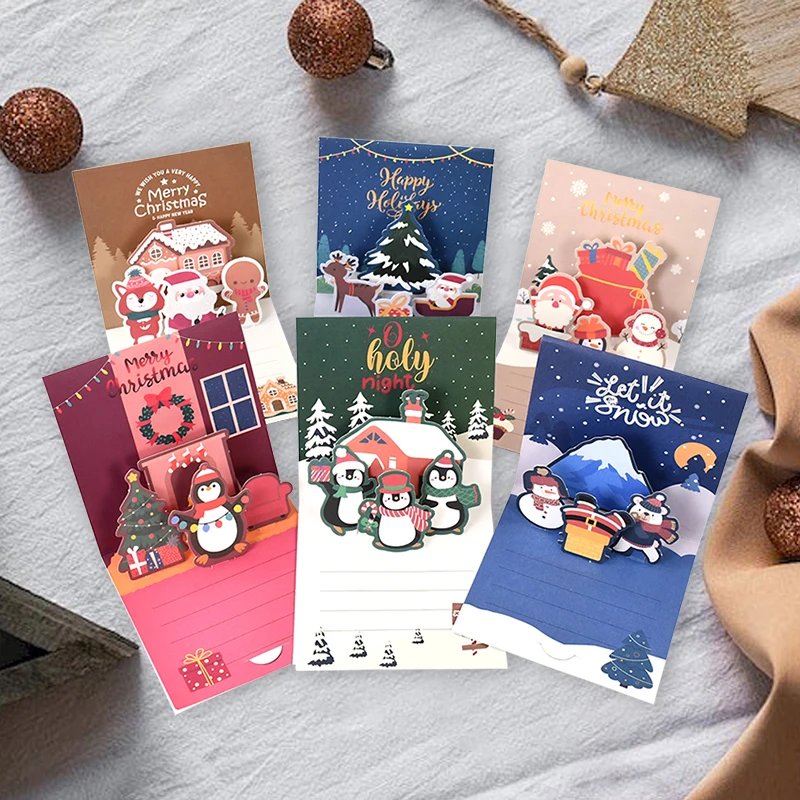 

1PCS 3D Christmas Stereo Greeting Cards Invitations Foldable Bronzing Letter Merry Christmas Home Xmas Party Envelope Decor Gift
