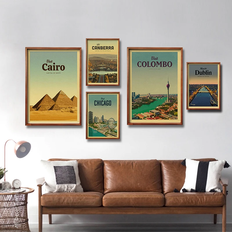 World Travel City Poster Visit Chicago/Las Vegas/Cairo Retro Prints Tourism Enthusiast Vintage Home Room Decor Art Wall Painting