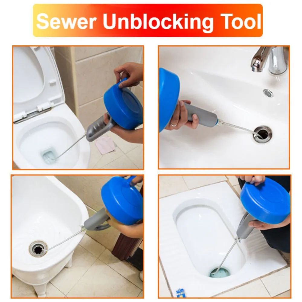 Handheld Clogged Remover Sewer Pipe Plunger Dredge Toilet Sink Drain Unblocker Bathroom Kitchen Cleaning Tools 4 Meters