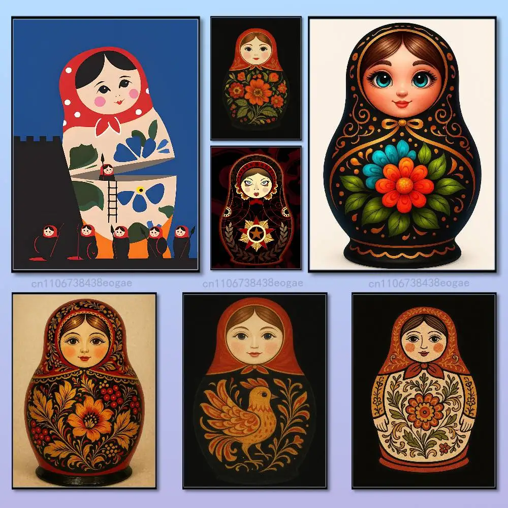 

Dolls Matryoshka Russian Art Poster HD Art Sticky Wall Aesthetic Decoration Waterproof Film Room Home Bar Cafe Decor
