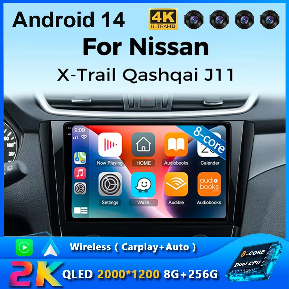 

Wireless CarPlay Android Auto Radio For Nissan Qashqai J11 X-Trail 3 T32 2013-2017 4G Car Multimedia GPS 2din