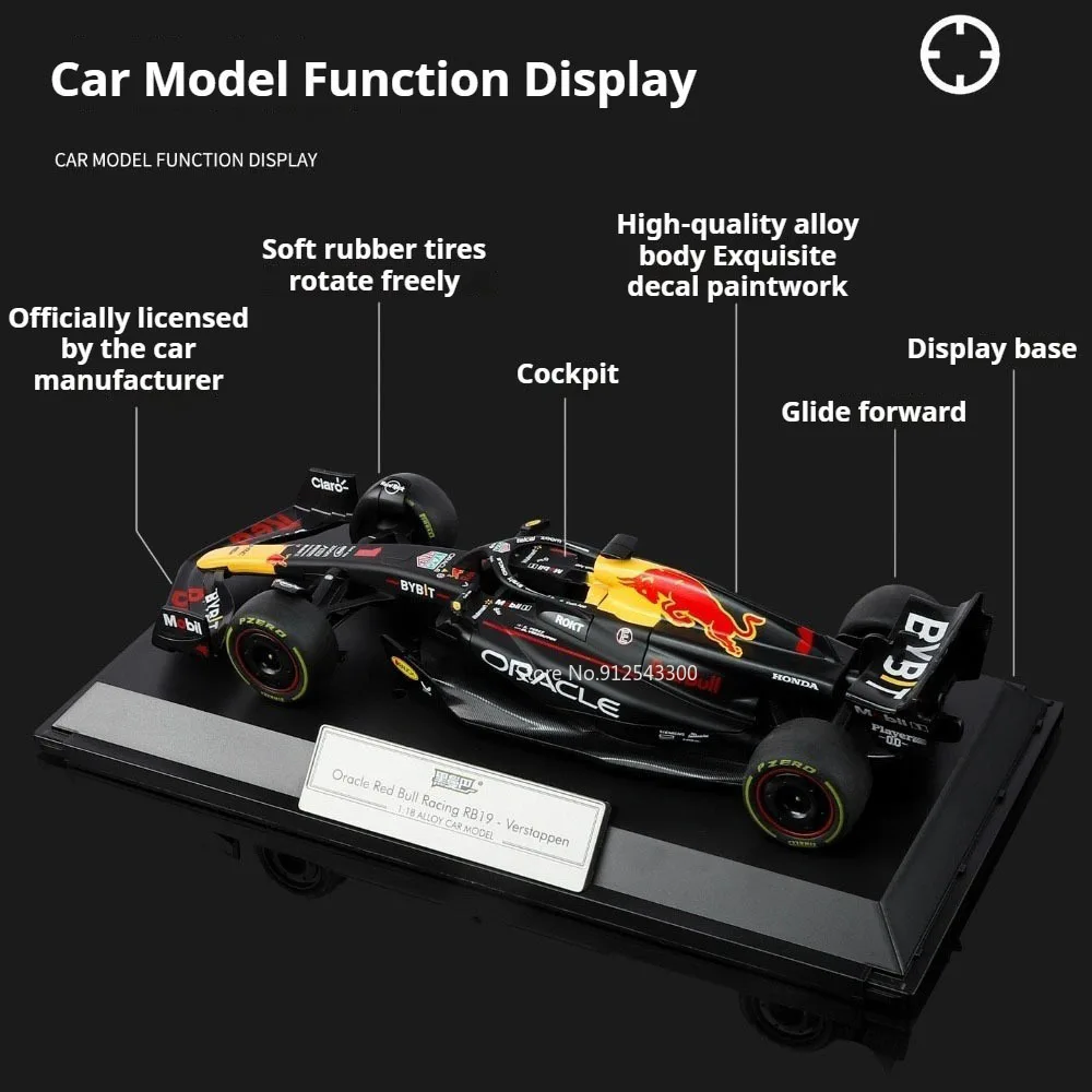 Large 1:18 F1 Oracle Red Bull Racing RB19 Car Model Verstappen Toy Cars Alloy Diecast Supercar Models Gifts for Boys