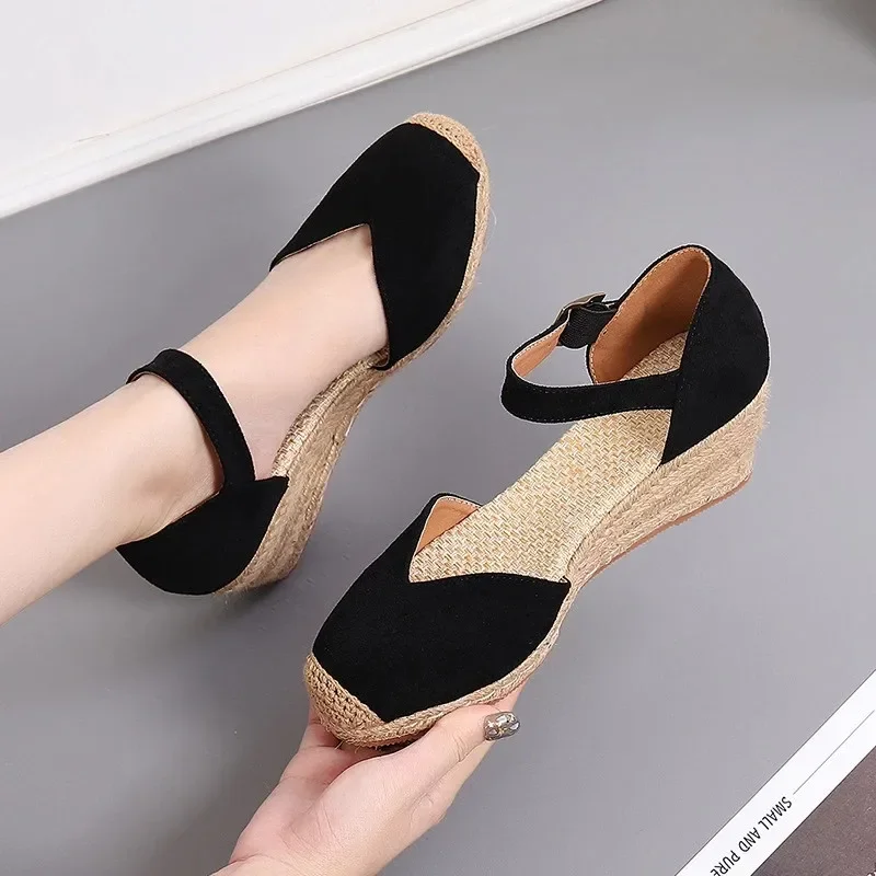 BEYARNEPlus Size 34--43 Espadrilles Wedge Sandals Shoes For Women Summer Canvas High Heels Platform Rope Sandals Fisherman Shoes