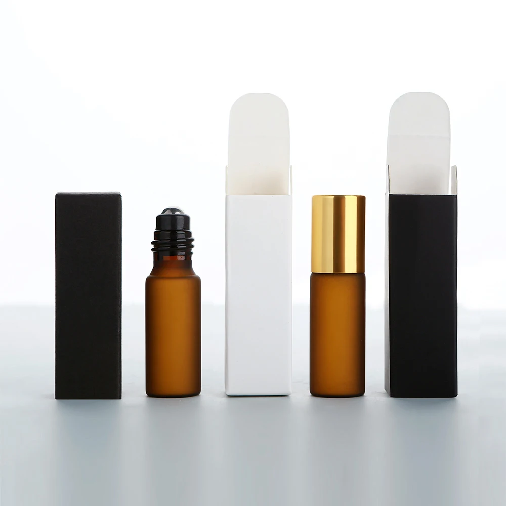 

20/30 шт. 5 мл парфюмерные валики из янтарного матового стекла, стальные/стеклянные шарики, заправки эфирного масла, плавный стержень, многоразовые, с коробками