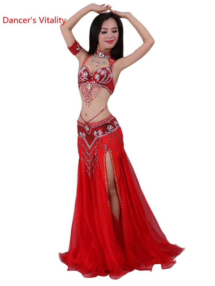 Handmade frisado bordado sutiã e saia para mulheres, traje de dança do ventre, vestido oriental, feito sob encomenda, frete grátis