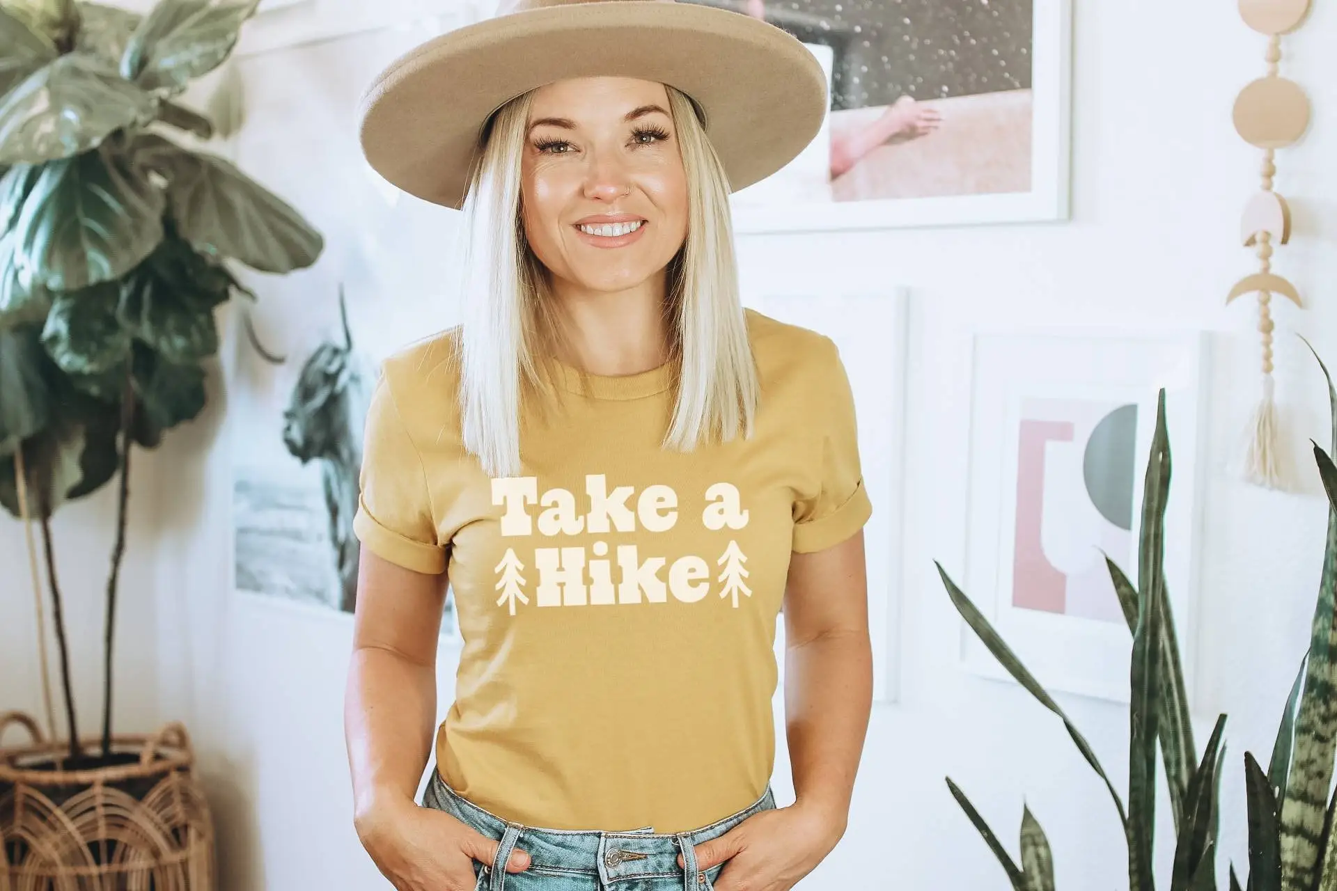 Take a Hike Wording Hiking T Shirt l Mom Camping Outdoors Retro Skyline Mountain Design