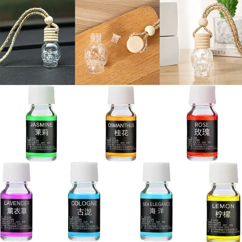 Skull Aromatherapy Essential Oil Bottle with Car Air Freshener Perfume Best Halloween Christmas Gifts Auto Accessories