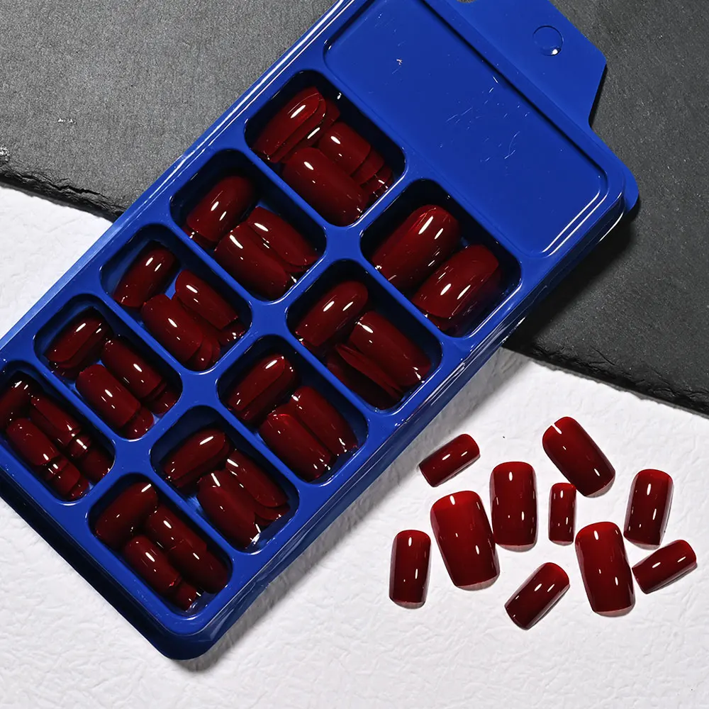 120 Stück glänzende, rosarote, quadratische Press-On-Nägel, weiche Gel-Nägel in mittelrotem Farbton, künstliche Nägel, vollständige Abdeckung, handgefertigte rosarote Acryl-Kunstnägel S@7 – Detail 6