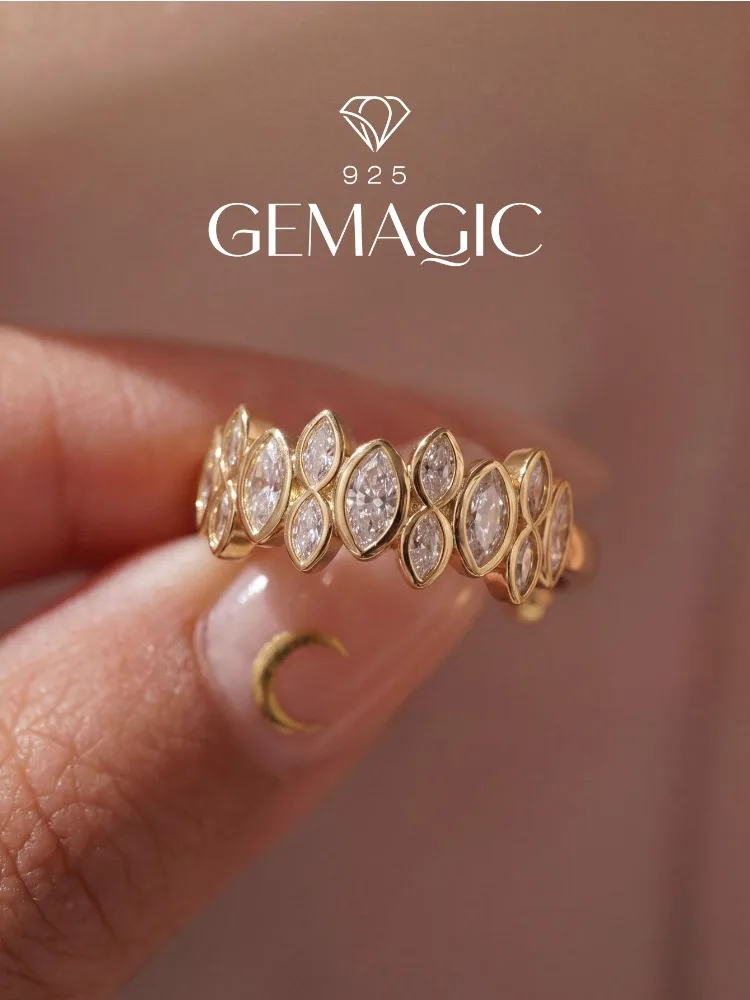 925 Sterling Silber Goldener Marquise-Ring mit Zirkonia für Damen, Alltags-, Verlobungs- und Hochzeitsring, Luxuriöser Hochwertiger Edler Schmuck – Detail 1