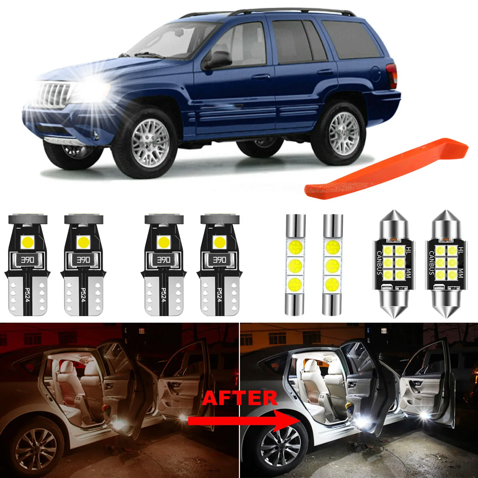 Winetis 14Pcs 6000K White Interior LED Lights Package for 1999-2004 Jeep Grand Cherokee WJ +Free Tool