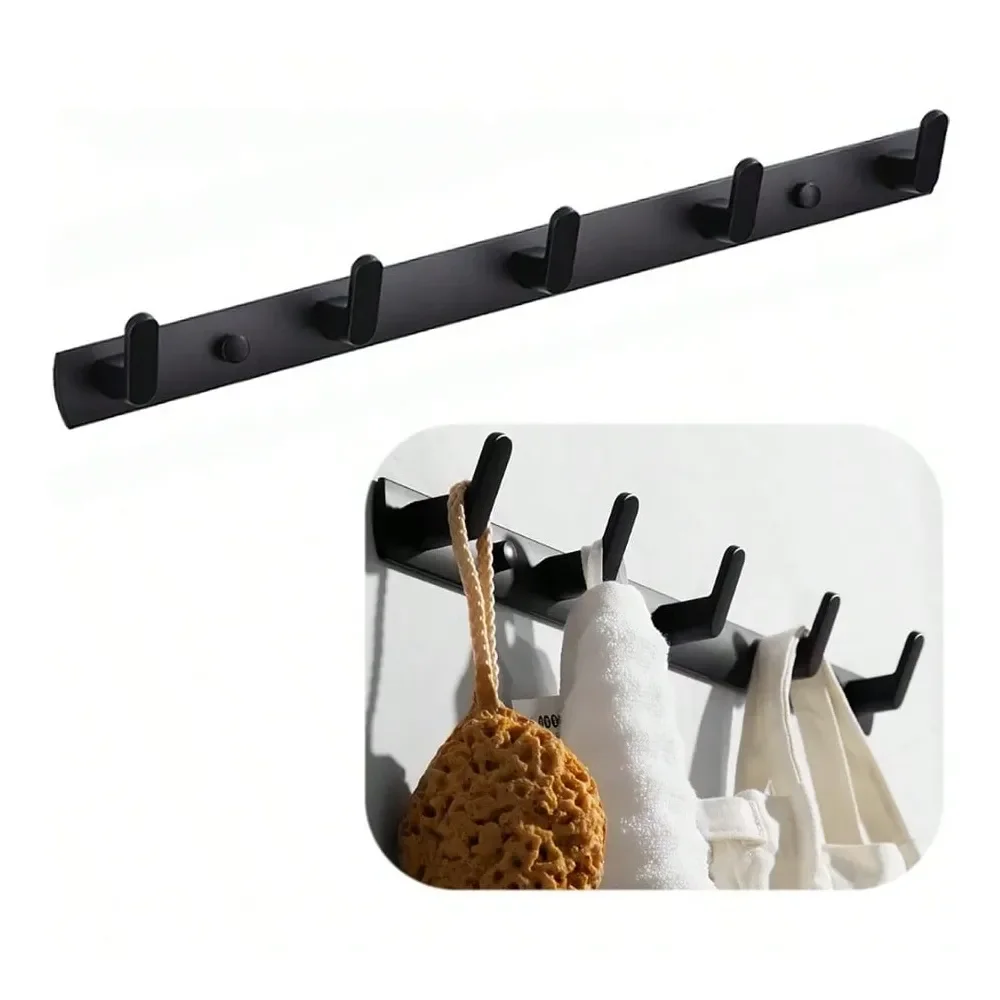 

Wall Mounted Coat Racks With 5 Hooks Hanging Holder Towel Rack 17.7 X1.3 Modern Black Hanging For Clothes Entryway Bathroom 5 H