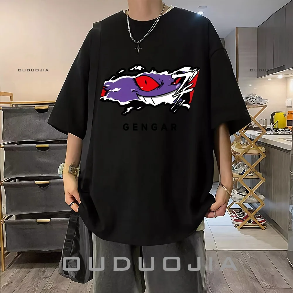 เสื้อยืดแขนสั้นโปเกมอนสําหรับผู้ชายและผู้หญิงสามารถสวมใส่ผ้าฝ้ายหนาสไตล์ฮ่องกงการ์ตูนเสื้อยืดอเนกประสงค์สองมิติ