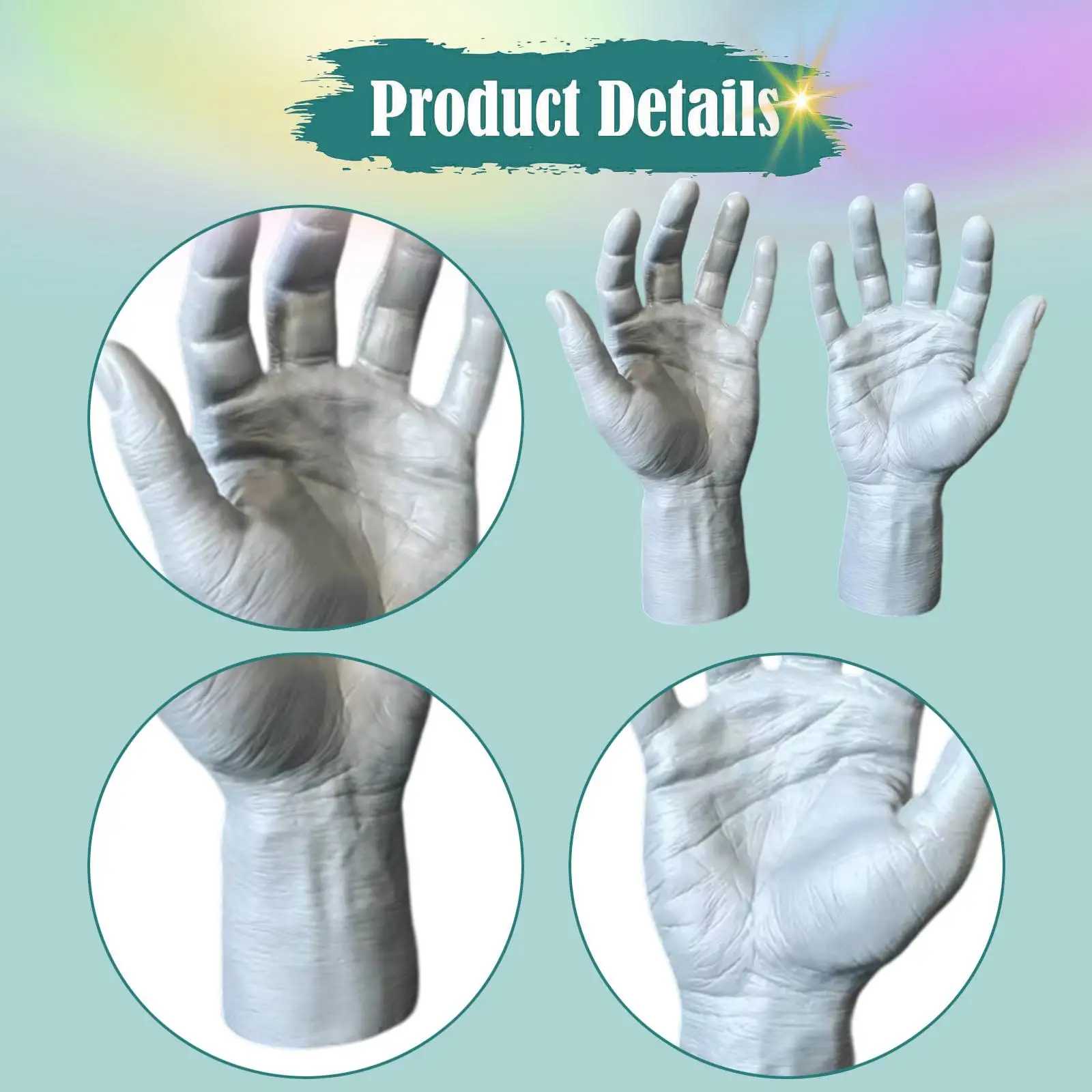 Realistic Gray PVC Male Hand Mannequin for Jewelry Display Reusable Fake Hands for Nail Art Practice and Halloween Haunted House